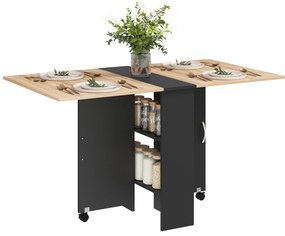 HOMCOM Masă Pliabilă pentru 4-6 Persoane, cu 2 Roți, Masă Rabatabilă cu 2 Rafturi pentru Depozitare, 140x75x74 cm, Negru | Aosom Romania