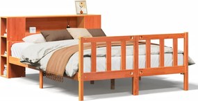 vidaXL Pat cu bibliotecă fără saltea maro ceruit 150x200 cm lemn masiv