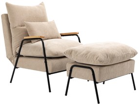 HOMCOM Fotoliu tapitat cu taburet, fotoliu de relaxare cu funcție de culcat, scaun tapitat, perne, fotoliu TV, 68 x 91,5 x 88 cm, Bej | Aosom Romania