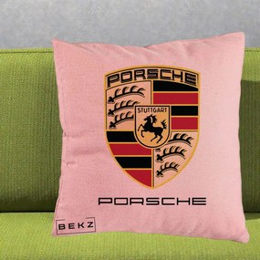 Perna Personalizata Porsche Stuttgart, 40x40 cm, Roz, Husa Detasabila, Perna Inclusa, BEKZ®