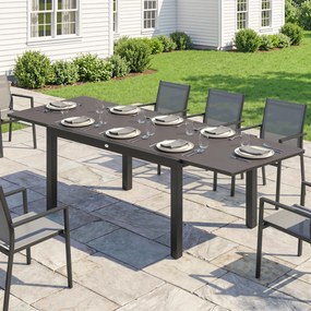 Outsunny Masă de Grădină Extensibilă pentru 8-10 Persoane 140/240x90 cm, Masă de Dining Extensibilă cu Blat din Sticlă Securizată, Masă de Exterior pentru Terasă, Balcon, Negru | Aosom Romania