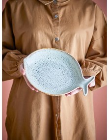 Farfurie albastră/bej pentru servire din gresie Fleur – Bloomingville