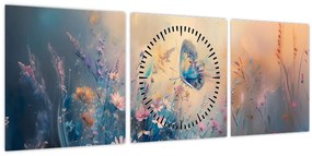 Tablou - Pajiște cu Fluture (cu ceas) (90x30 cm)