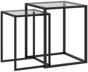 HOMCOM Set de 2 Masute care se Suprapun, Masute de Cafea Moderne care Economisesc Spatiul Patrate din Otel si Sticla Securizata, Negru | Aosom RO