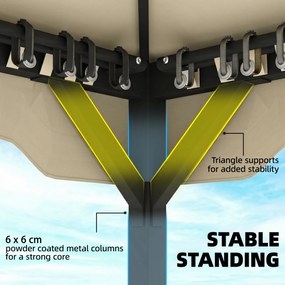 Outsunny Pavilion 3,6x3 m rezistent la apă Stabil rezistent la iarnă pavilion de grădină cu acoperiș dublu plasă anti-țânțari părți laterale orificii de scurgere | Aosom Romania