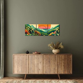 Tablou - Apus de soare multicolor (cu ceas) (90x30 cm)