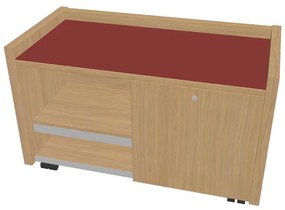 Comodă mobilă Verno 100 x 50 cm cu sticlă, dreapta, stejar deschis / roșu