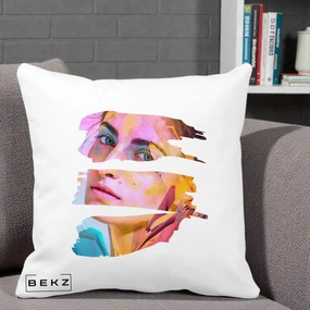 Perna Decorativa Portret Femeie Fragmentat Colorat, 40x40 cm, Alba Mata, Husa Detasabila, Perna Inclusa, BEKZ®