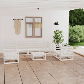 3075455 vidaXL Set mobilier de grădină, 8 piese, alb, lemn masiv de pin