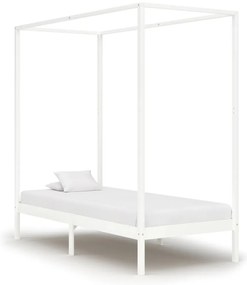 vidaXL Cadru pat cu baldachin, alb, 90x200 cm, lemn masiv pin