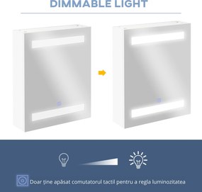 HOMCOM Dulap Baie cu 1 Usa Basculanta Oglinda si Lumini LED 60 x 50 x15cm | Aosom Romania