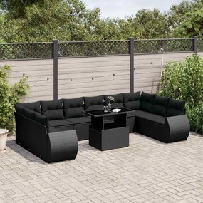 vidaXL Set canapele de grădină cu perne, 11 piese, negru, poliratan