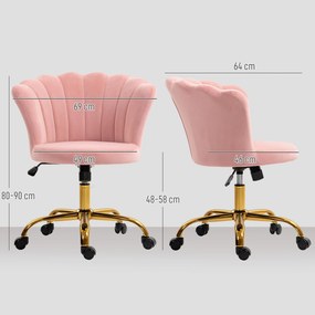 HOMCOM Scaun birou din catifea, scaun de machiaj cu spătar în petală, înălțime reglabilă, 69 x 64 x 80-90 cm, roz | Aosom Romania