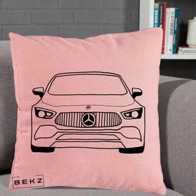 Perna Personalizata Mercedes-Benz Fata Linie, 40x40 cm, Roz, Husa Detasabila, Perna Inclusa, BEKZ®