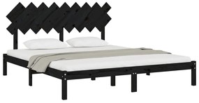 Cadru de pat Super King 6FT, negru, 180x200 cm, lemn masiv Negru, 180 x 200 cm