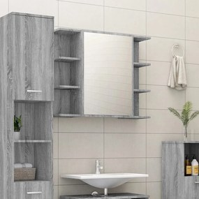 Dulap de baie cu oglinda gri sonoma 80x20,5x64 cm lemn compozit sonoma gri