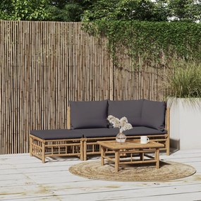 3155236 vidaXL Set mobilier de grădină, perne gri închis, 3 piese, bambus