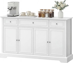 HOMCOM Bufet de living, mobilier de depozitare cu 3 sertare, 4 uși cu închidere silențioasă și etajere reglabile, alb | Aosom Romania