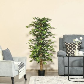 HOMCOM Plantă Ficus Falsă, Plantă Înaltă de 150cm, Plantă Artificială Decorativă pentru Interior și Exterior, Ø17x14.5 cm, Verde | Aosom Romania