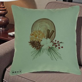 Perna Decorativa Aranjament de Craciun Nordic, 40x40 cm, Verde, Husa Detasabila, Perna Inclusa, BEKZ®
