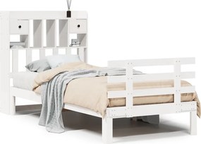 vidaXL Pat cu bibliotecă fără saltea, alb, 90x190 cm, lemn masiv pin