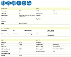Aplica de perete LED design modern PUEBLA auriu MA-8890