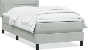 vidaXL Pat box spring cu saltea, gri deschis, 90x220 cm, catifea