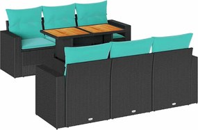 vidaXL Set canapele de grădină cu perne, 7 piese, negru, poliratan