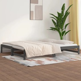 820429 vidaXL Pat de zi extensibil, gri, 2x(90x200) cm, lemn masiv de pin