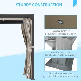 Outsunny Foisor cu pergola 3 x 3 (m) cu acoperis extensibil, Adapost cu copertina cu pergola retractabila cu perdele, Cadru din aluminiu pentru gradina, peluza, curte si terasa, bej | Aosom Romania