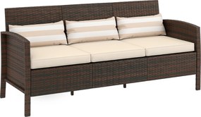 Outsunny Canapea de exterior cu 3 locuri, din ratan PE, cu perne confortabile și detașabile, 173x68x78 cm, maro | Aosom Romania