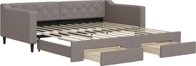 vidaXL Pat de zi cu extensie și sertare, gri taupe, 100x200 cm, textil