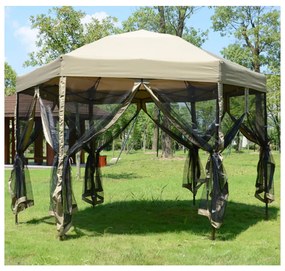 Foisor gradina hexagon, 6 laturi de 1.8 m, cadru otel vopsit electrostatic, textil waterproof, protectie insecte cu fermoar, bej