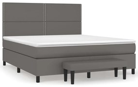 3137621 vidaXL Pat box spring cu saltea, gri, 180x200 cm, piele ecologică