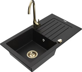 Mexen Pablo chiuvetă de granit cu 1 cuvă cu scurgător și baterie de bucătărie Telma, negru - 6510-77-670200-50