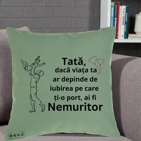 Cadou pentru Tata - Perna Personalizata Tata Nemuritor Joaca in Aer, 40x40 cm, Verde, Husa Detasabila, Perna Inclusa, BEKZ®