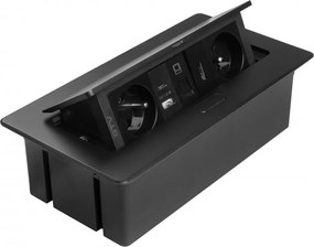 Priza incorporabila in blat Multi Soft GTV, 2 prize Schuko, USB A + C, HDMI, RJ45, negru, 240 x 120 mm Aluminiu Plastic, Negru, L:240 mm; l:120 mm;