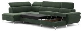 Canapea colțar extensibilă cu spațiu de depozitare, model CATANIA stânga, verde