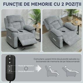 HOMCOM Fotoliu Electric Reclinabil 150° cu Suport pentru Picioare, Port USB, Fotoliu Reclinabil Silențios, Sezut Larg, Telecomandă, Funcție Memorie, din Catifea, pentru Living, Gri | Aosom Romania