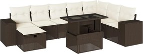 vidaXL Set canapele de grădină cu perne, 9 piese, maro, poliratan