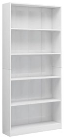 800924 vidaXL Bibliotecă 5 rafturi alb extralucios 80x24x175cm lemn prelucrat