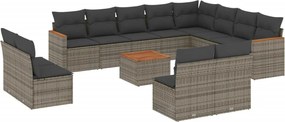 vidaXL Set mobilier de grădină cu perne, 13 piese, gri, poliratan