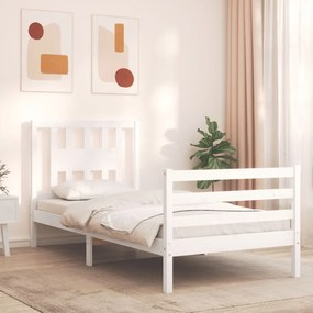 3194562 vidaXL Cadru de pat cu tăblie, alb, 100x200 cm, lemn masiv