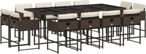 vidaXL Set mobilier de grădină, 13 piese, maro, cu perne, poliratan