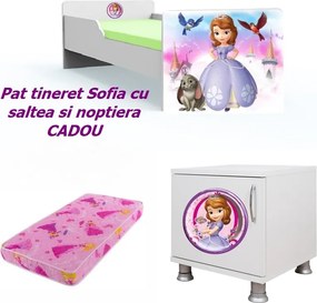 Pat tineret Sofia cu saltea si noptiera CADOU
