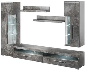 Mobilă pentru sufragerie Austin AF103 Beton închis la culoareBeton închis la culoare, Părți separate, Cu comodă tv, Cu componente suplimentare, Sticlă, PAL laminat, 245x40cm