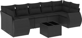 vidaXL Set mobilier de grădină cu perne, 8 piese, negru, poliratan
