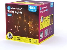 Aigostar - LED ghirlandă de exterior pentru Crăciun 400xLED/8 funcții 23x0,4m IP44 alb cald