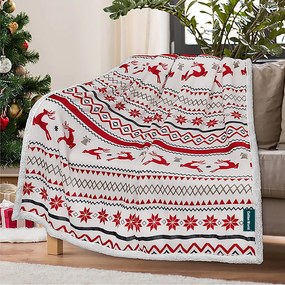 Patura alba de miel de Craciun din microplus RETRO CHRISTMAS Dimensiune: 200 x 220 cm