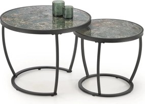 Set 2 masute cafea INES, verde cu efect de marmura/negru, ceramica/met